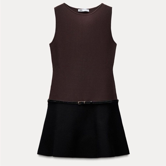 Zara Red and Black Sheath Mini Dress with Sleeveless Design and Crew Neck - Picture 1 of 5